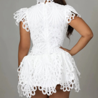 Solid Color Lace Slim White Sleeveless Dress - Thumbnail 2