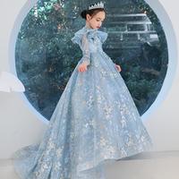 Beautiful Long Sleeves Blue Flower Girl Dresses - Thumbnail 1