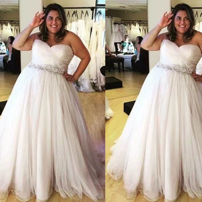 Plus Size Wedding Dresses Bridal Gown Waist with Rhinestones