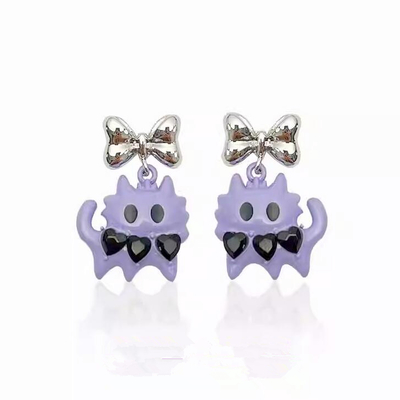 Y2k purple kitty bow earrings