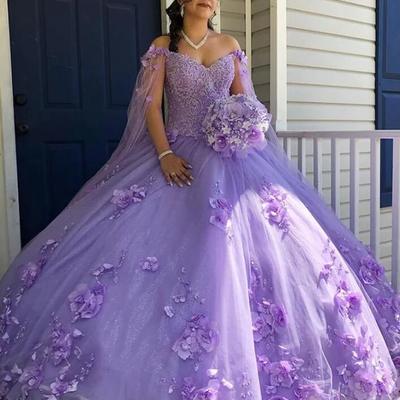 Princess off shoulder ball gown quinceańera dress with cape - Thumbnail 2