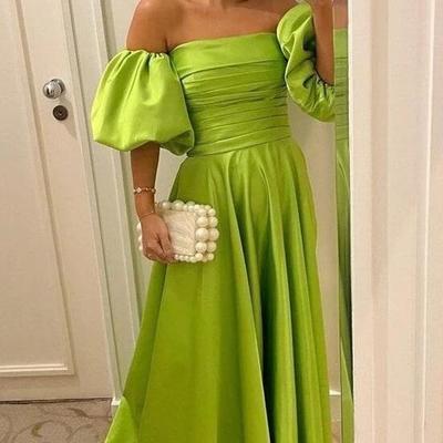Sexy off shoulder puff sleeve prom dresses - Thumbnail 1