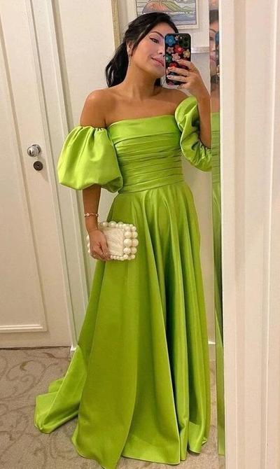 Sexy Off Shoulder Puff Sleeve Prom Dresses
