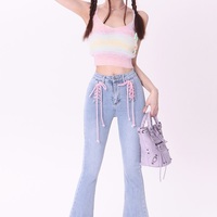 Sweet Spring Summer Rainbow Gradient Color Knitted Cardigan Sling Short Camisole Cardigan Two Piece Set - Thumbnail 2