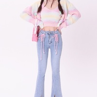 Sweet Spring Summer Rainbow Gradient Color Knitted Cardigan Sling Short Camisole Cardigan Two Piece Set - Thumbnail 4