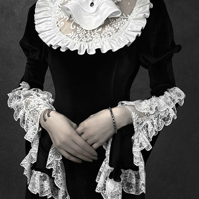 Gothic women girl medieval vampire lace brooce velvet fishtail dress