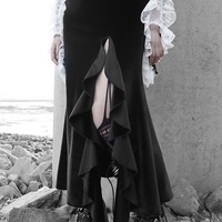 Gothic Women Girl Medieval Vampire Lace Brooce Velvet Fishtail Dress - Thumbnail 1