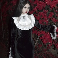 Gothic Women Girl Medieval Vampire Lace Brooce Velvet Fishtail Dress - Thumbnail 8