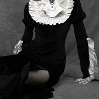 Gothic Women Girl Medieval Vampire Lace Brooce Velvet Fishtail Dress - Thumbnail 7