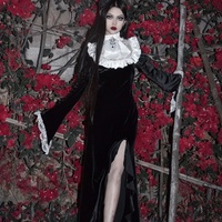 Gothic Women Girl Medieval Vampire Lace Brooce Velvet Fishtail Dress - Thumbnail 9