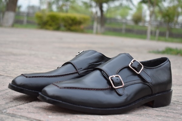 Best Wear Men's Hand Stitch Black Genuine Leather Double Monk Strap Formal Shoes