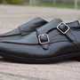 Best Wear Men's Hand Stitch Black Genuine Leather Double Monk Strap Formal Shoes-2
