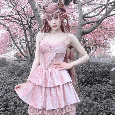 Guardian of sakura tress gothic lace velvet pink cake short dress