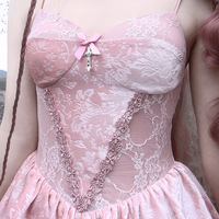 Guardian of Sakura Tress Gothic Lace Velvet Pink Cake Short Dress - Thumbnail 1