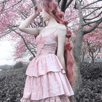 Guardian of Sakura Tress Gothic Lace Velvet Pink Cake Short Dress - Thumbnail 2