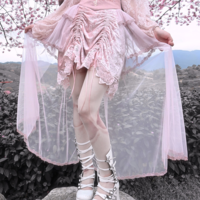 Guardian of Sakura Tress Gothic Lace Velvet Pink Cross Top Skirt Two Piece Set - Thumbnail 3