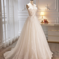 Champagne Strapless Long Tulle Prom Dress, Cute A-Line Evening Party Dress - Thumbnail 2