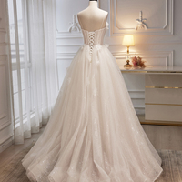 Champagne Strapless Long Tulle Prom Dress, Cute A-Line Evening Party Dress - Thumbnail 3