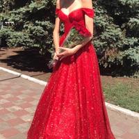 Off Shoulder Sparkly Red A Line Prom Dresses  - Thumbnail 2