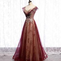 A Line Stylish Tulle Sequins Long Evening Dresses - Thumbnail 1