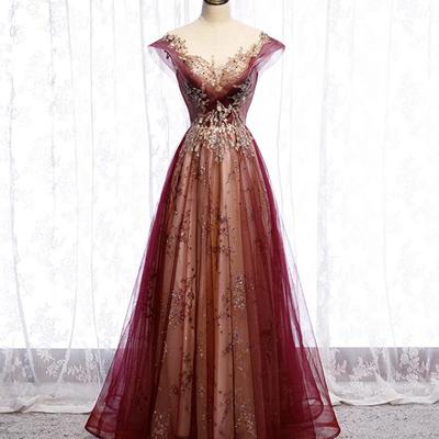 A line stylish tulle sequins long evening dresses - Thumbnail 3