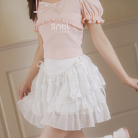 Ballerina Lace Puff Sleeve Short Sleeve T-Shirt and Skirt - Thumbnail 8