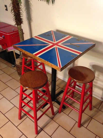Distressed British Pub Table with three stools