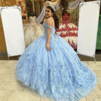 Off Shoulder Sky Blue Pageant Gown Sweet 16 Dress Birthday Dresses - Thumbnail 1