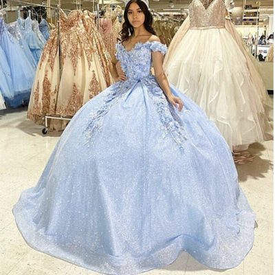 off shoulder sky blue pageant gown sweet 16 birthday dresses - Thumbnail 1