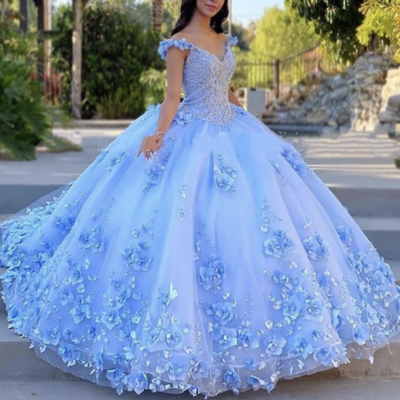 Ball gown off shoulder sky blue pageant gown sweet 16 birthday dresses - Thumbnail 1