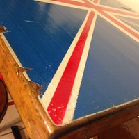 Distressed British Pub Table with three stools - Thumbnail 1