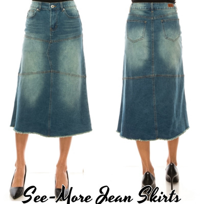 Hayden Mid Length Vintage Wash Denim Skirt
