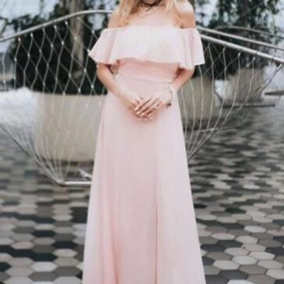 Off shoulder a-line blush pink bridesmaid dresses - Thumbnail 2