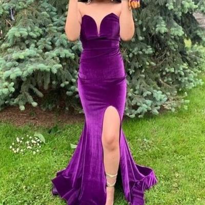 Mermaid sweetheart long velvet prom dresses - Thumbnail 3