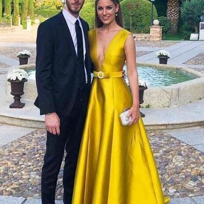 Elegant deep v-neck ginger satin prom dresses - Thumbnail 2