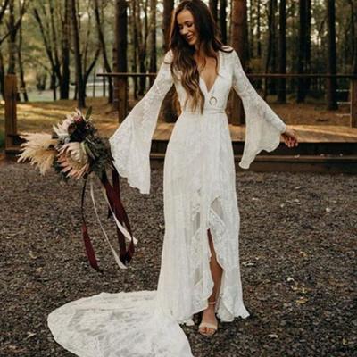 Beautiful long sleeves v-neck lace wedding dresses - Thumbnail 1