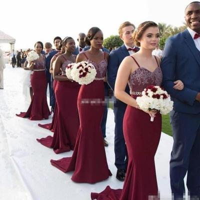 Spaghetti straps chiffon lace bridesmaid dress with beading belt  - Thumbnail 1