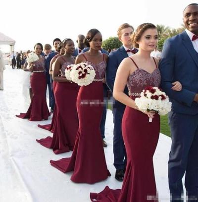 Spaghetti Straps Chiffon Lace Bridesmaid Dress With Beading Belt 