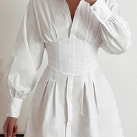 Solid Color Long Sleeve Slim Dress - Thumbnail 1