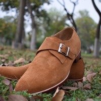 Latest Style Brown Attractive Hand Stitch Monk Shoes, Genuine Suede Formal Shoes - Thumbnail 1