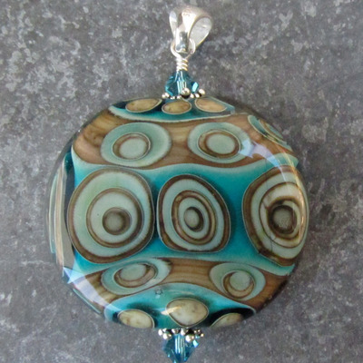 Aqua and fossil flameworked pendant - Thumbnail 2