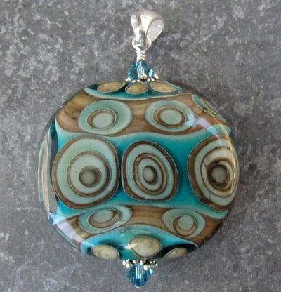 Aqua and Fossil Flameworked Pendant