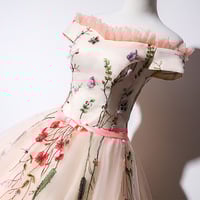 Cute Tulle Lace Long Prom Dress, A-Line Off Shoulder Evening Dress - Thumbnail 1