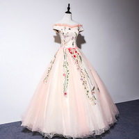 Cute Tulle Lace Long Prom Dress, A-Line Off Shoulder Evening Dress - Thumbnail 3