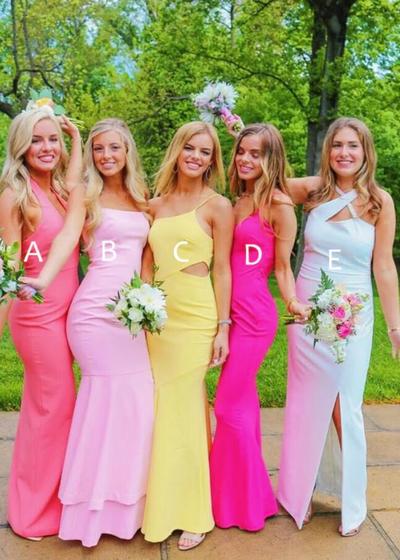 Simple A Line Stain Long Bridesmaid Dresses
