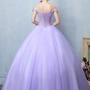 Light purple ball gown tulle lace long prom dresses-1