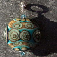 Aqua and Fossil Flameworked Pendant - Thumbnail 1
