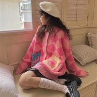 Colorful Checkered Oversized Cardigan Sweater - Thumbnail 1