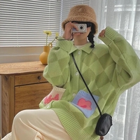 Colorful Checkered Oversized Cardigan Sweater - Thumbnail 2