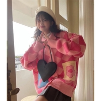 Colorful Checkered Oversized Cardigan Sweater - Thumbnail 3